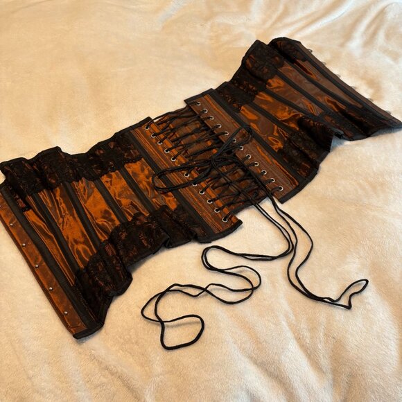 Metallic Brown Overbust Corset with Black Lace - Burleska - Picture 10 of 12